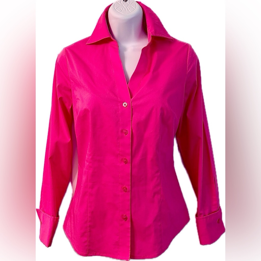 Women's Petite Fitted Button-Up Shirt - Hot Pink Size 2P